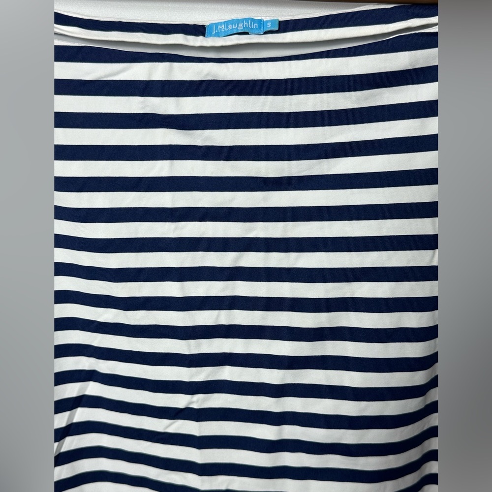 J.McLaughlin Blue Navy White Striped Scalloped Trim Square Neck size Small - Picture 4 of 13